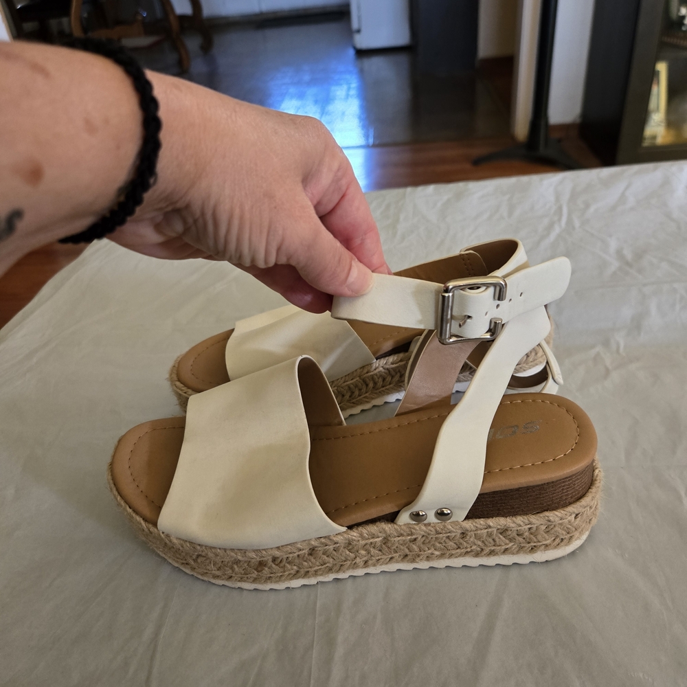 Soda White Open Toe Espadrilles Platform Wedges